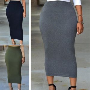Lady Casual Cotton Bodycon Skirt Stretch Elegant High Waist Streetwear Outfits Bottom Fitted Maxi Daily Pencil s 210517