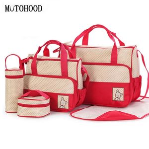 MOTOHOOD 39*28.5*17CM 5pcs Baby Diaper Bag Suits For Mom Bottle Holder Mother Mummy Stroller Maternity Nappy Bags Sets 220222