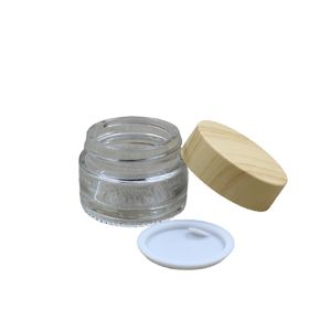 Empty Cosmetic Refillable Bottle Clear Glass Eye Cream Jars False Wood Plastic Screw Cap Pacagking Container Refillable Vials 5G 10G 15G 20G 30G 50G