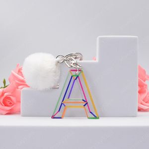 Pompom Letter Keychain English Words Keyring For Women A-Z Handbag Charms Pendant Ornament Key Ring Holder Jewelry Gifts