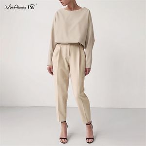 Mnealways18 zipper vintage calças khaki mulheres cintura alta escritório calças senhoras marrom trabalho desgaste outono longo 211118