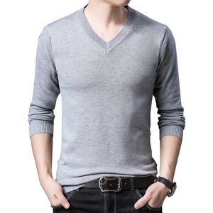 Tfetters homens camisola suéter outono slim suéteres homens casuais cor sólida v-pescoço pulôveres camisola camisola camisola y0907