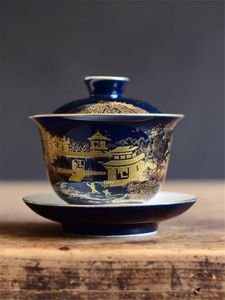 أكواب الصحن الصينية على الطراز الصيني لغطاء السيراميك وعاء كوب الشاي مجموعة يدوي ملونة لون المينا الخزف الإكسسوارات المنزل