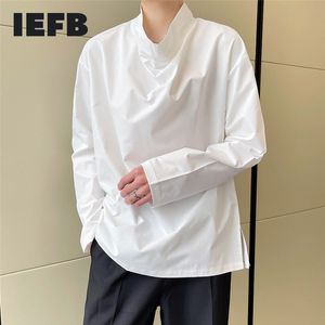 IEFBクールメンズティーホワイトトップスニッチデザインビッグスタンドネックスプリング長袖ルースブラックTシャツファッショントップ9Y6740 210524