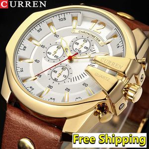 Curren Herrenuhren Top-Marke Luxus großes Zifferblatt Goldene männliche Armbanduhren Sport Leder Gold Herrenuhr Relogio Masculino 210527