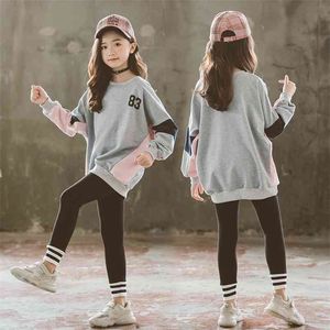 Kids Tracksuit Cotton Fall Outfits Two Piece Clothing Set Sweatshirt+white/grey Leggings Girl Boutique Baby Clothes 210622