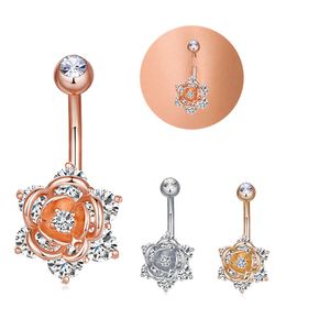 Sexy Surgical Steel Crystal Zircon Belly Button Rings Flower Shape Drop Dangle Navel Piercing Ring For Women Body Jewelry