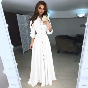 Plus Size Klänning Kvinnor Långärmad Boho Button Down Sommar Maxi Kläder Fritidskläder Lösa Eleganta klänningar