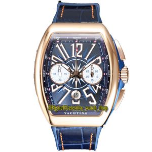 TWF V 45 DT YACHT MENS WATM ETA SA7750 Chronograph Automatyczny mechaniczny stopwatch Blue Dial 316L Strefy Rose Gold Case Skórzane gumowe zegarki Super Eternity Watches