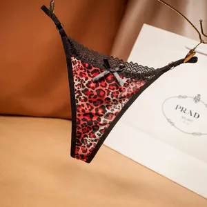 Leopard G Strings Niedrige Taille Bogen Knoten Höschen Slips T Zurück Sexy Unterwäsche Dessous Tangas für Frauen Kleidung Schwarz rot