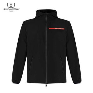 HELLEN&WOODY 21FW France Luxury Brand Fashion Clothing Casual Coat Zipper Windbreaker Waterproof Slim fit Hooded Man's Jacket 211013