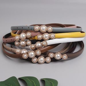 Cinture 2021 Summer Ladies Cintura sottile in pelle Abbellimento di perle con cintura per abito