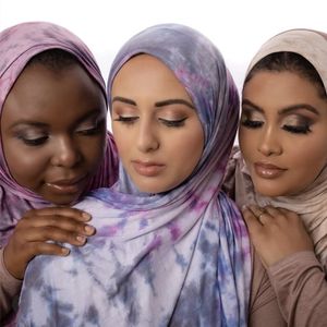 Modal Tie Dye Tryckt Scarf Hijab Islamic Stretchy Headscarf Sjal för muslimska Kvinnor Andas Jersey Hijabs Head Wrap Headband