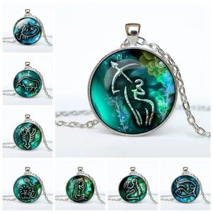 Twelve Constellation Pendant Glass Necklaces Galaxy Horoscope Necklace For Men Women Jewelry