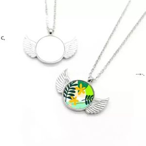 NEW Necklace Favor Sublimation Blank Angel Wing Necklaces Round Jewelry Pendant Romantic Festival Gift 2.11