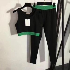 Calças femininas de duas peças, agasalhos, leggings compridas, conjunto de marca, roupa esportiva, fitness ativo, ioga, roupas de academia, preto, verde, letra