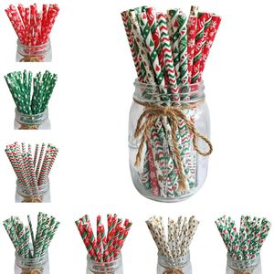 25pcs Christmas Paper Straws Snowflake Drinking Straw Merry Christmas Decorations for Home 2022 Xmas New Year Party Supplies