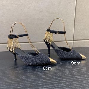 Women Dress Shoes Red Bottom High Heels Womens Luxurys Designers Genuine Leather Pumps Lady Sandals Wedding Bottoms Metal Chains Black Golden Gold Shoe