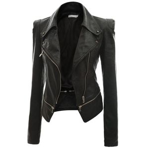Wholesale-QNPQYX fashion women short black leather jacket coat autumn sexy steampunk motorcycle Faux leather jacket female gothic coat