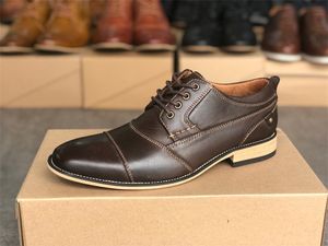 Men's Brand Cap Toe Oxford Dress Designer Shoes Genuine Leather Lace up Business Shoe Top Quality Party Wedding Trainers Big Size 014