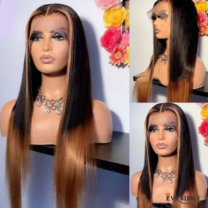 Destaque perucas de cabelo humano colorido pré -arranhado de renda na frente Humanos Hairs Wigs ombre Remy Frontal Wig Duas listras em frente para mulheres