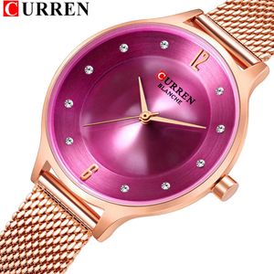 Classic Quartz Women's Watch med diamanter Toppmärke Curren Reloj Mujer Girls Fashion Steel Mesh Armbandsur för damer gåva Q0524