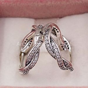 Andy Jewel Authentic 925 Sterling Silver Studs Silver Braded Earring Hoops With Clear CZ Passar European Pandora Style Jewelry