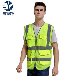 Hzyeyo Alta Visibilidade Reflexiva de Segurança Roupas Trabalho Motorcycle Riding Vest Multi Bolsos Oco e Respirável