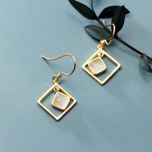 Elegant Gold Color Hook Earring for Women Fashion 925 Sterling Silver Colorful Opal Square Dangle Fine Jewelry 210707