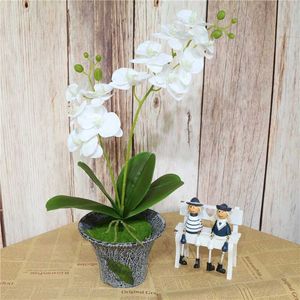60cm Artificial Flower Real Touch Latex 2 Branch Butterfly Orchid Flowers with Leaves Wedding Home el Decoration Flores 210624