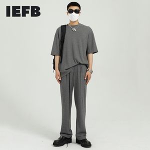 IEFB summer Korean loose round neck suit men's solid elastic waist casual pants men 9Y7131 210524