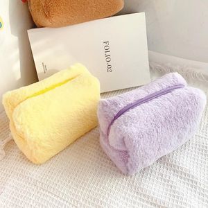 Cosmetic Bags & Cases Winter Plush Bag Candy Color Square Makeup Organizer Women Portable Travel Toiletry Student Cute Pencil Case