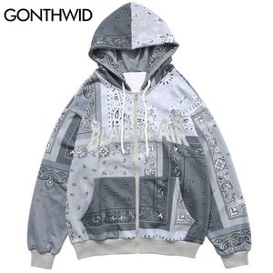 GONTHWID Gesticktes Bandana Patchwork Full Zip Kapuzenpullover Jacken Harajuku Hip Hop Lässige Hoodies Mäntel Tops Herren T200914