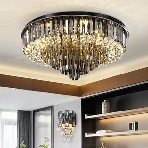 Luzes de teto Luxo Led Chandelier para sala de estar grande lâmpada de cristal moderno cinza esfumaçado / limpar luminária de iluminação de cristura redonda lustre