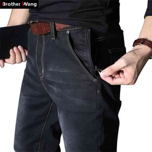 Mäns Märke Jeans Lossa Straight Elastic Anti-stöld Zipper Denim Byxor Man Stor Storlek 40 42 44 48 210723