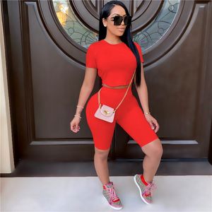 Women tracksuits summer clothes solid color two pieces set jogger suits short sleeve backless T-shirts+shorts pants plus size outfits Beautiful night club wear 4701