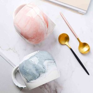 400ML Marble Ceramic Cup Coffee Cup with Handle Nordic Brief Style Milk Tea Coffee Mug for Home Cafe Office Creative Gift G1126