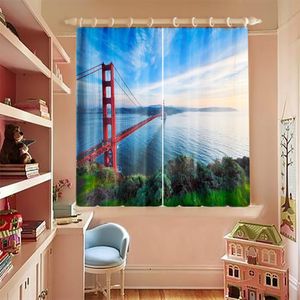 San Francisco Golden Gate Bridge Pattern Blackout Curtain For Windows Thicken Fabric Child Bedroom Short Living Room & Drapes