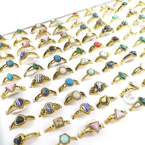 Großhandel 100 Stück Vintage-Schmuck-Ringe für Frauen, böhmischer Stil, vergoldet, imitierter türkisfarbener Stein, Fingerring, Party-Geschenk, Mix-Größen