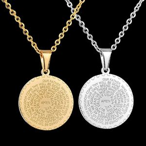 Mens Gümüş El Zincirleri toptan satış-Zincirler El Para Madalya Kolye İncil Ayet Dua Erkek Kadın Kolye Paslanmaz Çelik Altın Gümüş Renk Çift Takı