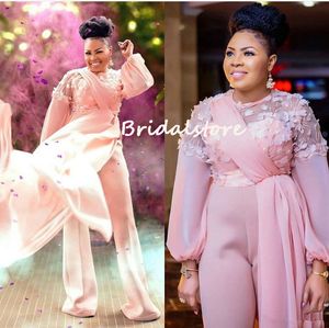 Afrikanisches Nigeria-Rosa-Abendkleid in Übergröße mit Blumen, Stehkragen, Overall, Ballkleider, Puffärmel, Verlobungs- und Empfangskleid 2022. Vestidos de Fiesta Para Bodas