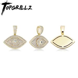 TOPGRILLZ Evil Eye Pendant Necklace Iced Out Micro Pave Cubic Zirconia Pendant Hip Hop Rock Fashion Jewelry For Gift Men Women X0707