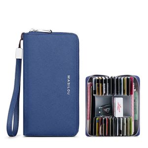 Wallets Women and Men Genuine Leather Female Long Zipper Purse RFID Blocking 24 Card Business Card Holder Clutch Bag