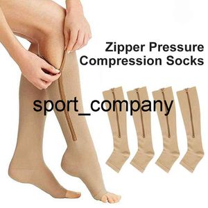 Neue 1 Paar Unisex-Reißverschluss-Druck-Kompressions-Sportsocken, Stützstrümpfe, Bein-offene Zehen-Kniestrümpfe, Krampfadern-Socken