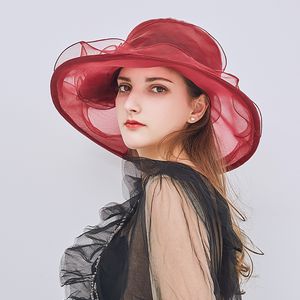 Organza Şapkaları toptan satış-Moda Bayanlar Elbise Düğün Organze Şapkalar Kilisesi Çiçek Şapka Kentucky Derby Şapkalar Kız Bayan Katlanabilir Geniş Ağız Güneş Vizörleri Yarışlar Cap Gelin Şapkalar Başlığı
