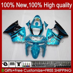 Fairings Kit For KAWASAKI NINJA ZX-6R ZX-636 ZX600 ZX600CC 98-99 Bodywork 16No.14 ZX-600 600CC ZX636 ZX6R 98 99 ZX 636 600 CC 6 R 6R 1998 1999 Motorcycle Bodys cyan flames