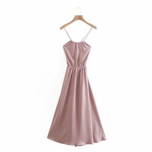 Summer Women Backless Satin Suckder Midi Sukienka Kobieta Bez Rękawów Odzież Dorywczo Lady Loose Vestido D7605 210430