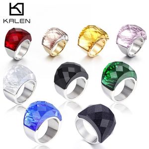 Kalen Women Stainless Steel Gold Color Champagne Glass Cut Stone 6MM Width Finger Rings Fit Formal Party Accessories