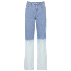 Kvinnor byxor Streetwear Retro Cargo Tie Dye Jeans Stora fickor Byxor Hög midja Denim 16W993 210510