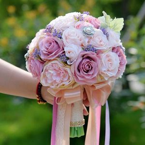 Decorative Flowers & Wreaths REDJCK European Style Hybrid Silk Artificial Wedding Bouquets Bride Hand Holding Flower Bridesmaid Bridal Bouqu